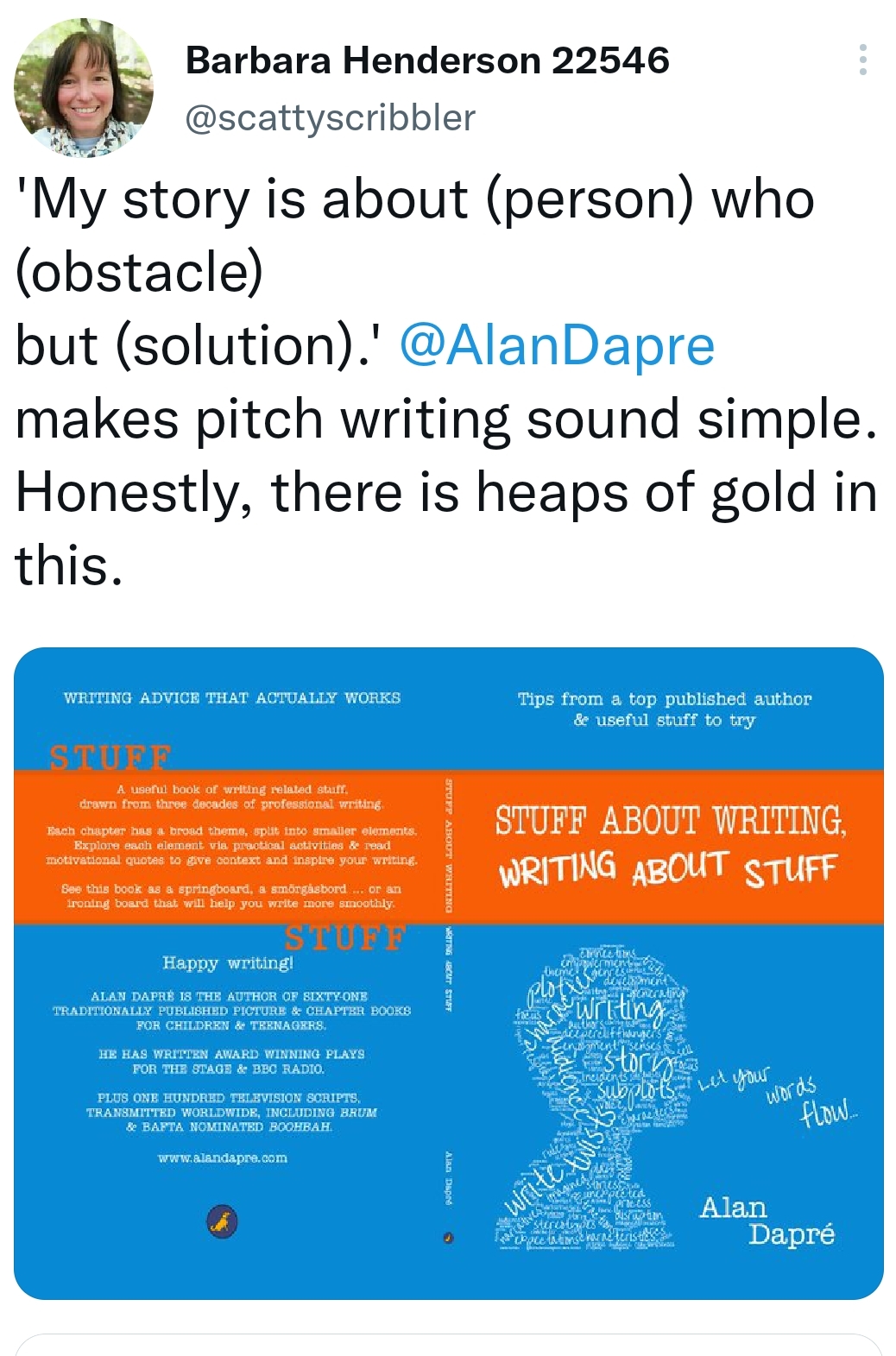 Stuff About Writing Writing About Stuff by Alan Dapre is positively reviewed by Barbara Henderson